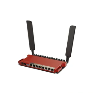 Router L009UiGS con Wi-Fi 6 2.4GHz, 8 puertos Gigabit, SFP 2.5G, USB, 512MB RAM y RouterOS L5. Solución compacta para redes avanzadas.