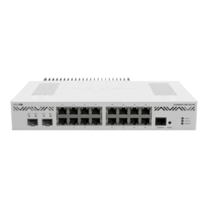 Router CCR2004 desktop con refrigeración pasiva, 16 Gigabit, 2 SFP+ 10G, CPU ARM 4 núcleos, 4GB RAM y RouterOS L6. Alto rendimiento silencioso.